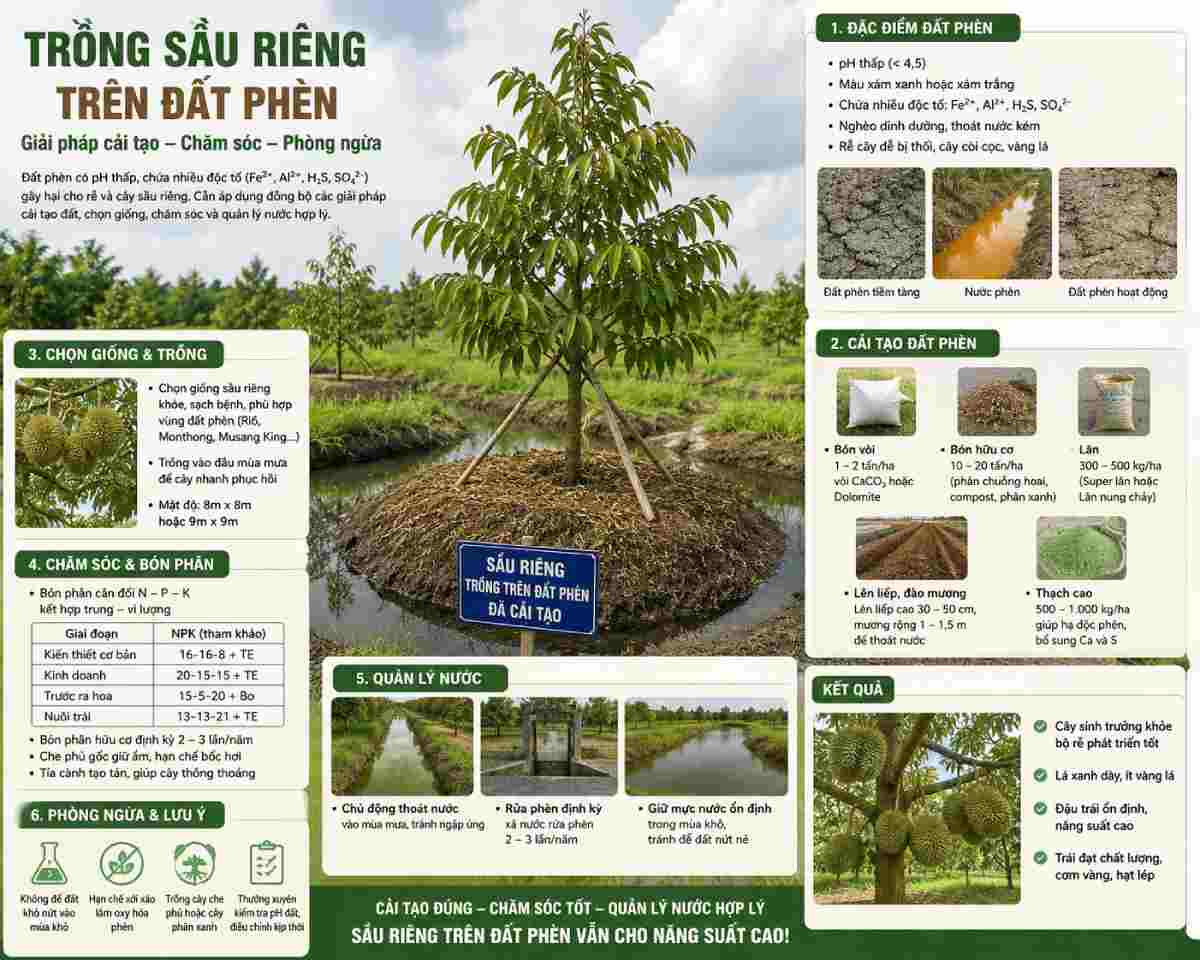 Kỹ thuật trồng sầu riêng trên đất phèn
